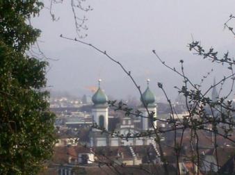 Lucerne's Architechture ~  Again, taken from atop the hill. I was amazed at the Muslim influence of that building. 