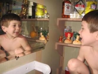 Jonah in the mirror ~ He's a funny kid and will make faces and talk to himself in the mirror.