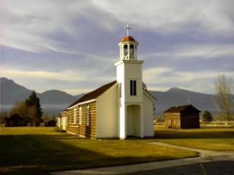 Saint Mary's Mission ~  Founded by Father Ravalli, S.J. in 1841 as a mission to the Flathead Salish as per their request. The cemetery is behind the church. The Bitterroot mountains form a spectacular backdrop. Taken in Stevensville, Montana on November 18, 2008. 