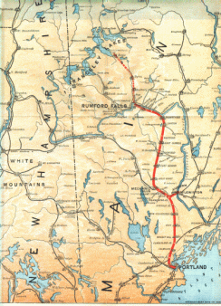 Maine New Hampshire Map ~ Red line indicates railroad at the time.