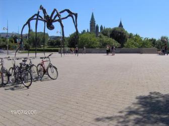 "Maman" by Louise Bourgeois. ~  Plaza of the National Gallery of Canada, Ottawa, Ontario. (The Parliament of Canada is visible in the background).  Maman is a sculpture cast in bronze, and is 30 feet tall.

Mentioned in  [Link To Item #1167438] 
