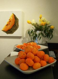 Orange offering ~  April 2, 2010 at The Rocky Mountain School of Photography, "Raw Relations" was the theme of the exhibit. The tulips and oranges were a very nice touch. 