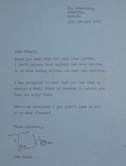 Joan Aiken ~ Lovely letter!