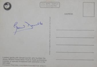 Gerald Durrell - signature ~ It's at the back of a postcard.