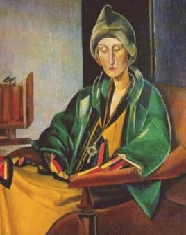Dame Edith Sitwell ~  Portrait by Wyndham Lewis. Dame Edith explains in her autobiography that she quarreled with Lewis before he had time to paint her hands!
 

Mentioned in  [Link To Item #1167438] 
