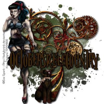Zombie Pin-Up Sig ~ A stylized zombie woman/pin-up with a steampunk background.