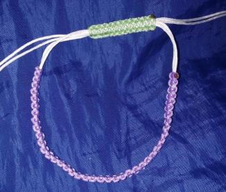 Bracelet 2 ~ White inside, purple outside, green to finish it off.  2/3 is done! *Bigsmile*