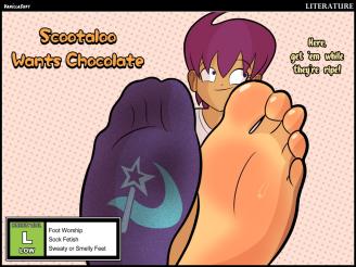 Scootaloo Wants Chocolate - Cover ~  [Link To Item #2276809]  contains at a minimum:
Foot Worship
Sock Fetish
Sweaty or Smelly Feet

Full Description:
Hungry Scootaloo has set her sights on the premium "Blast Bar" to fill her belly. And she'll do whatever it takes to get it, even having her feet touched.
