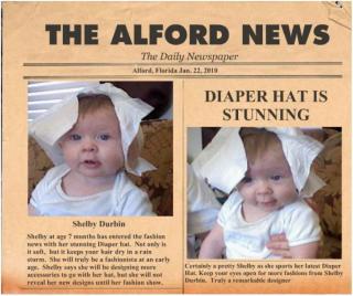 MY GRANDDAUGHTER SHELBY WHEN LITTLE ~ I TOOK A PICTURE WITH THE DIAPER ON HER HEAD THEN MADE THIS NEWSPAPER PIECE,