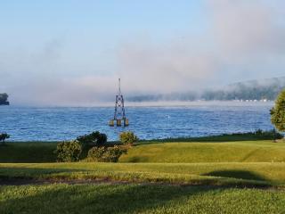View From Hotel, Penn Yan NY ~ This is similar to the view I have from my hotel room, except I'm outside walking out Akita 'Buddy'.  I loved seeing the mist rising from the lake.
