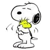 Snoopy hugging woodstock.