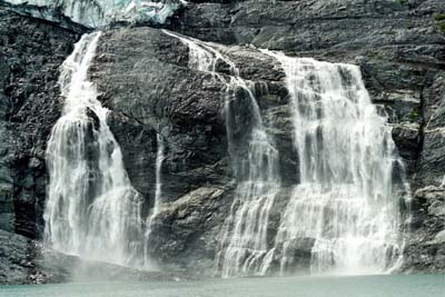 As glaciers melt, water falls are formed