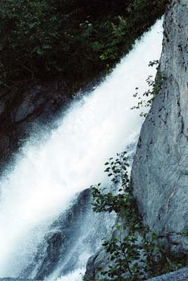 A gushing waterfall from the cliff