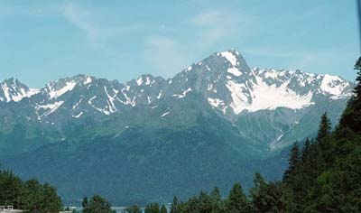 Mountains rise above the bay