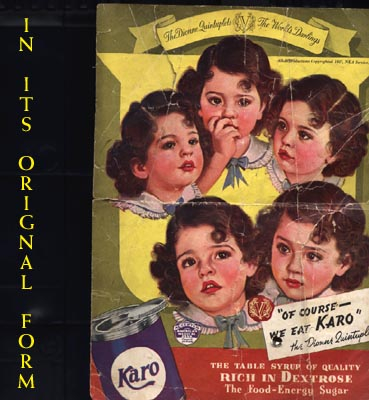 A 30's advertisement showing the Dionne Quints