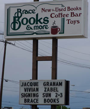 The book store in Ponca City gave us advertising, even on their sign by the road.