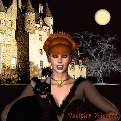 Beautiful Halloween Poser of a vampire Princess and her black cat by best friend Angel.