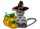 Clip-Art of a Cat and a Witch's Hat.