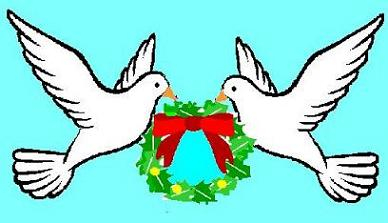Two turtle doves carrying message of peace and goodwill.