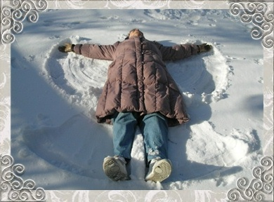 My mother making a snow angel