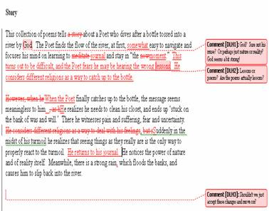 Illustrating Microsoft Word's change tracking in the concrete poem:  Story.