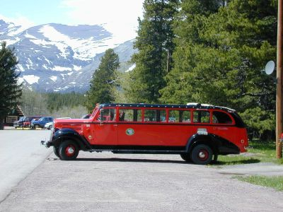 Red bus of Glacier park