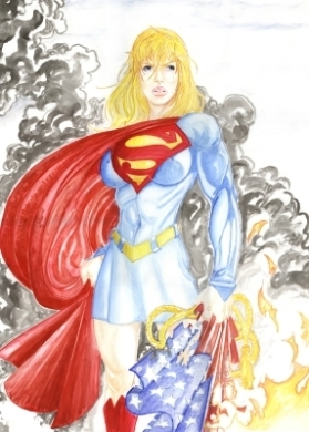 A Watercolor Of SUPERGIRL Inspired By 9/11