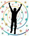Image of a winner circled by colored stars