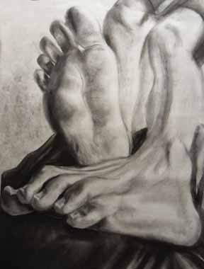 A Charcoal drawing of a young man's feet