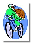 A turtle riding a bike
