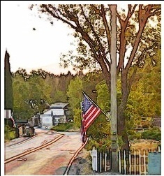 A flag on a country road