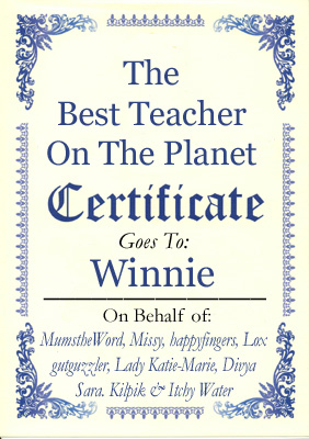 Best Teacher of the Planet Certificate from my Comma Sense--Spring 2011 Class