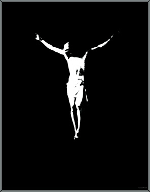 Beautiful digital oil painting of Jesus hanging in the dark, as if upon the cross!