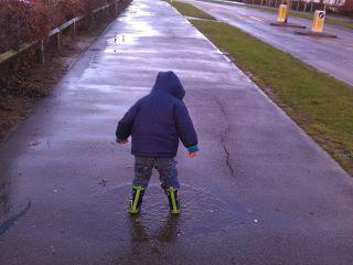 Kieran's new green wellie boots.