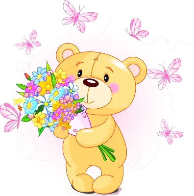 Bear with Bouquet and Pink Butterflies