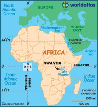 Map of Africa showing location of Rwanda.
