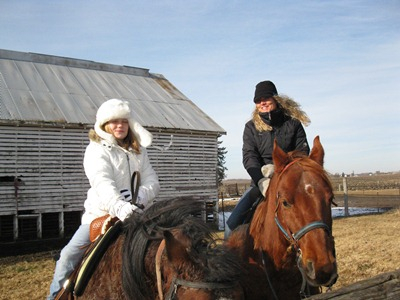 Leah and Gail on their horses, Billy and Caliber, ready for their trip to Zumbro Bottoms