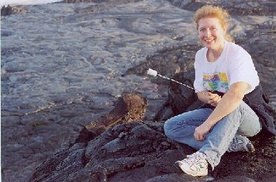 Celebrating my arrival at the active lava flow, Kilauea, Hawaii.