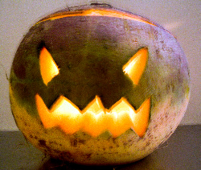 The first Jack O'Lantern was carved in a turnip.