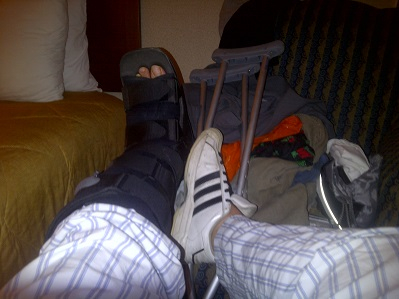 Back on crutches and in my boot.