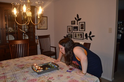 Blowing out the candles. 