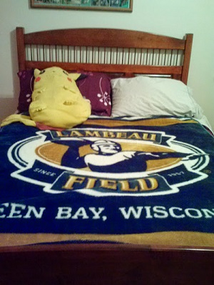 I put my Packers throw on my bed for the beginning of football season 2014!