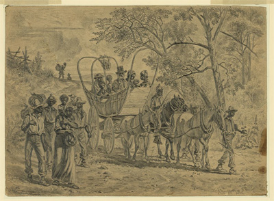 A sketch of African Americans walking to freedom-not mine