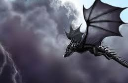 Blackthorn the dragon in flight.