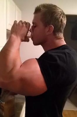 Drinking with big biceps