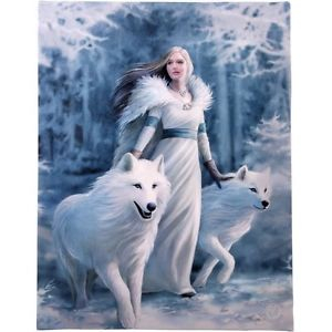 A beautiful woman and white wolves. 