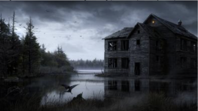 This house looks haunted by the lake