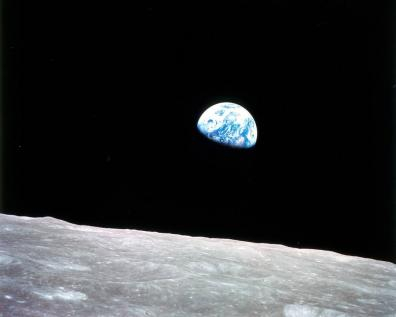 An image of the Earth taken from lunar orbit by Bill Anders during the Apollo 8 mission