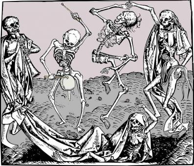 An illustration of skeleton revelry