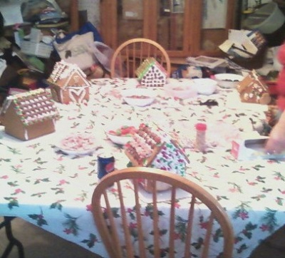 A block of Gingerbread houses made by me, my brother, and a few of my cousins.